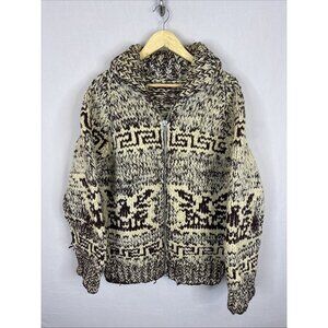 Classic Zip-Up Chunky Knit Sweater Jacket - Cream and Brown